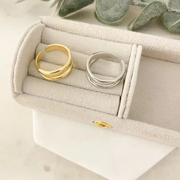 925 Sterling Silver Dainty Minimalist Ring Stackable Double Layer Ring Band - Picture 5 of 8